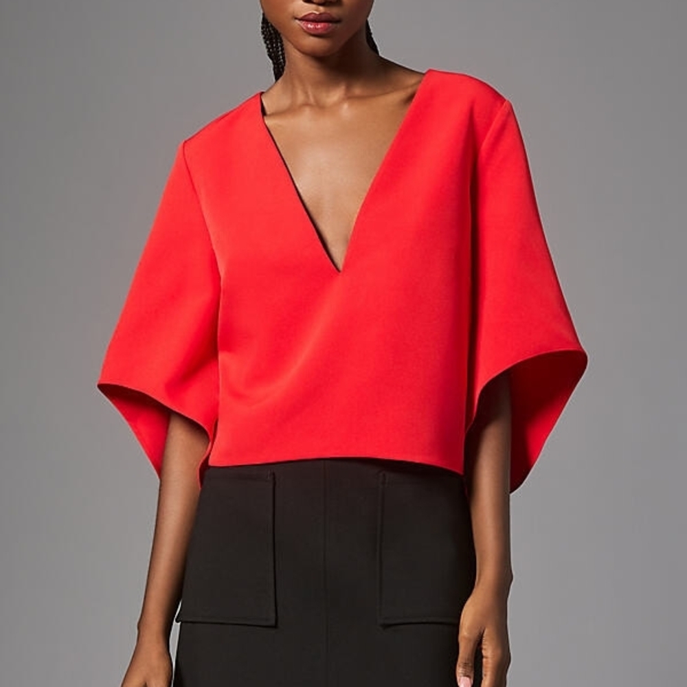 Red V-Neck Mare Mare Cape Blouse